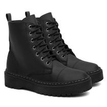 Bota Feminino Coturno Tratorado Preto Báscio