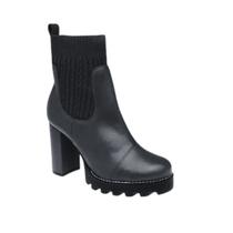 Bota Feminino em Couro Tratorada Preta 70541 - Lialine