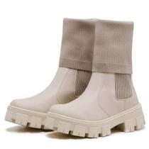 Bota Feminino Tratorada Chelsea Confortável Cano Medio e Alto Off White Bota Feminino Tratorada Chelsea Confortável Cano Medio e Alto Off White