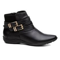 Bota Flat Couro Feminina Zíper Tiras Fivelas Moderno Resistente Moda Inverno Sola Rasteira