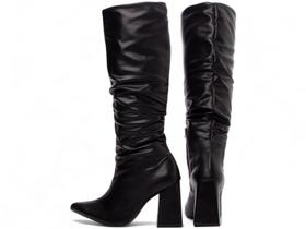 Bota Franzida Feminina Cano longo Salto bloco outono inverno 2024 Bota Franzida Feminina Cano longo Salto bloco outono inverno 2024