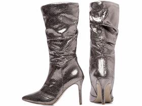 Bota Franzida Feminina Prata Velho Salto Fino 9cm 900-903B