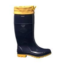 Bota Galocha Borracha Pvc Impermeável Azul/Amarela C/Amarra Cano Longo