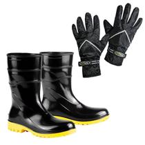 Bota Galocha de Borracha Bracol Antiderrapante Com Luva Motoqueiro Chuva e Frio Impermeavel NDK Bota Galocha de Borracha Bracol Antiderrapante Com Luva Motoqueiro Chuva e Frio Impermeavel NDK