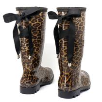 Bota Galocha Feminina Onça Cano Longo Impermeável Pvc c/ Laço Preto