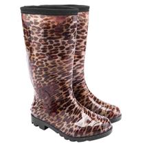 Bota Galocha Feminina Onça Pvc Cano Longo Impermeável Marrom Bota Galocha Feminina Onça Pvc Cano Longo Impermeável Marrom