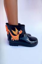 Bota Galocha Infantil Dragão Preto Menino Cano Baixo Chuva