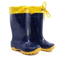 Bota Galocha Infantil Impermeável Leve Kid Azul Amarela Com Amarra