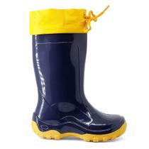 Bota Galocha Infantil Impermeável Leve Kid Azul Amarela Com Amarra