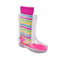 Bota Galocha Infantil Luelua Cristal Pink Com Meia