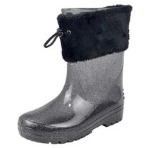 Bota Galocha Luelua Infantil com Pelo - Preto Glitter Bota Galocha Luelua Infantil com Pelo - Preto Glitter