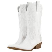 Bota HISEA Rollda Feminina Branca Estilo Cowboy Western Bota HISEA Rollda Feminina Branca Estilo Cowboy Western