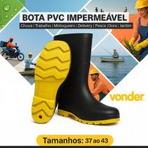 Bota Impermeável Vonder Preta Amarela PVC Cano Médio Profissional Trabalho Moto Construção Pesca Segurança Sola Antiderrapante