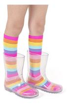 Bota Infantil em PVC Galocha Cano Alto Confortável Bota Com Meia Colorida Bota Infantil