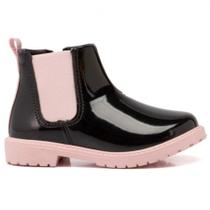 Bota Infantil Feminina Mini Rock Preto e Rosa Antiderrapante Klin