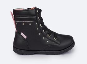 Bota Infantil Feminina Pampili Rubi Tachas Preta e Rosa