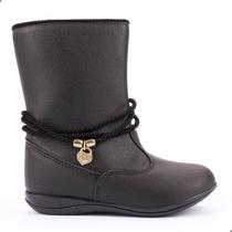 Bota Infantil Feminino Menina Botinha Com Pingente Dourado e Ziper - Preto 80.001-002