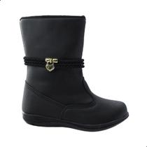 Bota Infantil Feminino Menina Botinha Com Pingente Dourado e Ziper - Preto 80.001-002