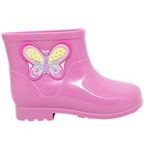 Bota Infantil Galocha Menina Moderna Delicada Borboleta Rosa Leve Moderna Estilosa Macia Confortavel