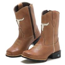 Bota Infantil Masculina RR Botas Texana Country em Couro Com Bordado Boi Bico Quadrado