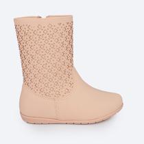 Bota Infantil Menina Pampili Jujuba Cano Médio Bege/Strass