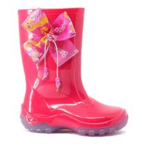 Bota Infantil Pink Galocha Rosa Com Laço e miçangas da Barbie - Calfor