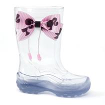 Bota Infantil Transparente Com Laço e miçangas da Barbie Galocha Rosa Bota Infantil Transparente Com Laço e miçangas da Barbie Galocha Rosa