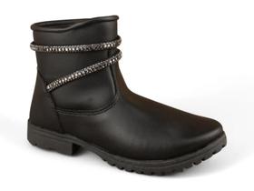 Bota Infantil Ziper Montaria Fuffy Tira Com Pedraria Preto