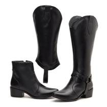 Bota Iris Texana 2 em 1 Cano Alto e Baixo Couro Preta