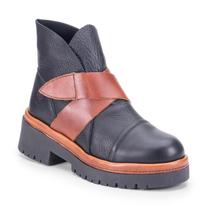 Bota Johnny: Couro Preto com Duplos tiras autocolantes Café e Sola Alta Preta