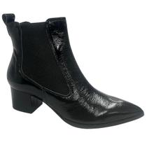 Bota Jorge Bischoff Feminina Cano Baixo Preto Couro Verniz