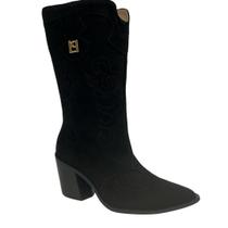 Bota Lança Perfume Feminina western Preto Couro Ccamurça