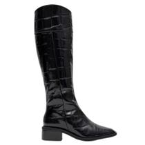 Bota Lança Perfume Montaria Feminina Preta Couro Croco