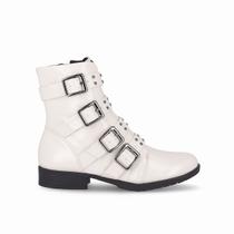 Bota Leci Cano Curto Salto Baixo Off White