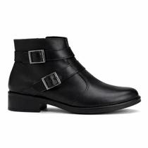 Bota Leruchel Cano Baixo Detalhe Fivela Couro Preta Bota Leruchel Cano Baixo Detalhe Fivela Couro Preta
