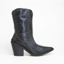 Bota Leruchel Texana Bordada em Couro Preta