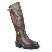 Bota Lia Line Couro Marrom Cano Longo