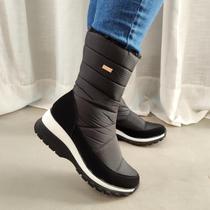 Bota Llao Nobuck Nylon Preta Peluciada Com Lã Pelinhos