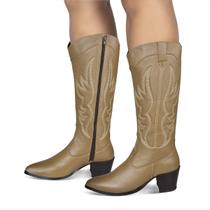 Bota Longa Feminina Western Couro Legítimo Avelã Salto Bloco Texana 8810 Bota Longa Feminina Western Couro Legítimo Avelã Salto Bloco Texana 8810