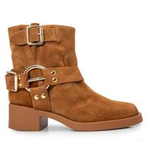 Bota Luiza Barcelos Aro E Fivelas Camurça Caramelo