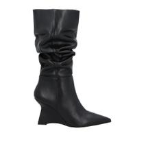 Bota Luiza Barcelos Cano Médio Slouch Couro Preto Salto Anabela