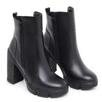 Bota Luxo Feminino Coturno Casual Salto Alto Tratorado Preto