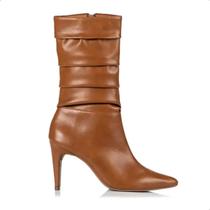 Bota Mariotta Feminina Franzida Cano Médio Salto Bico Fino