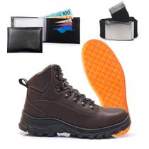 Bota Masculina Adventure Hencco Coturno Trilha Confortável Estiloso Kit Com Palmilha Cinto e Carteira