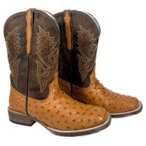 Bota Masculina Avestruz Original Bico Quadrado Vimar