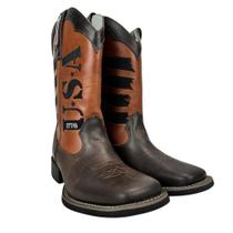 Bota Masculina Big Bull Boots Couro Floater Marrom Caramelo Bico Quadrado Com Bordado USA 1776 Ref900