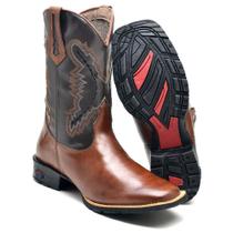 Bota Masculina Bordada Cano Alto Texana Cowboy Bico Quadrado Em Couro e Sola Costurada