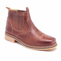 Bota Masculina Botina Country Bico Quadrado Couro