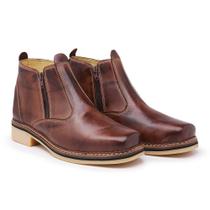 Bota Masculina Botina Social Country Bico Quadrado Zíper Couro Marrom