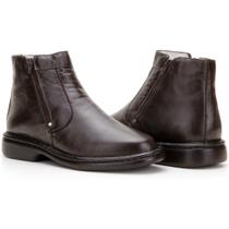 Bota Masculina Cano Curto Couro Confort Zíper Bico Redondo Café 44